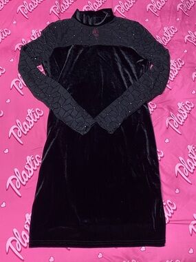 NWOT Velvet Mesh Sparkle Bling See Through Mini Cocktail Evening Collar Dress